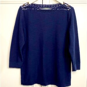 LRL Lauren Jeans Co Women’s Size XL Navy Shirt Crochet Neckline Shoulder Buttons